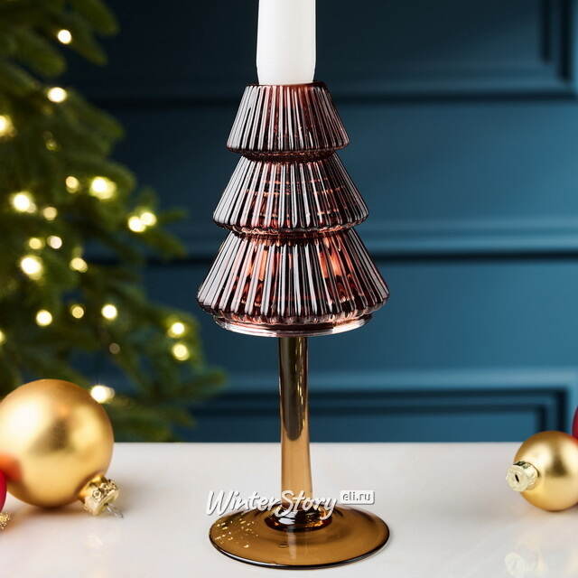 Стеклянный подсвечник Елка Cascata Di Luce 19 см шоколадный EDG