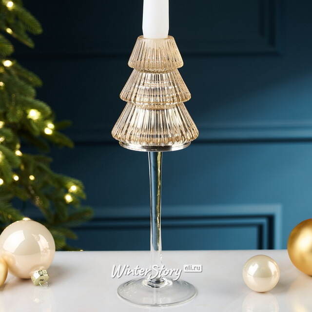 Стеклянный подсвечник Елка - Cascata Di Luce 25 см шампань EDG