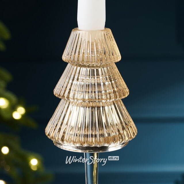 Стеклянный подсвечник Елка - Cascata Di Luce 25 см шампань EDG