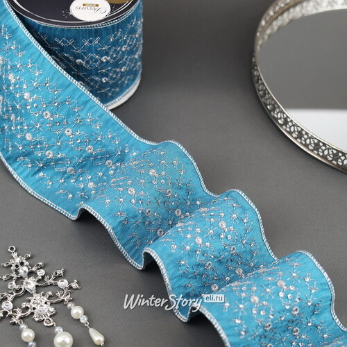 Декоративная лента Blue Blush: Сияющие звезды 500*10 см Kaemingk