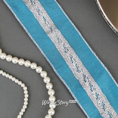 Декоративная лента Blue Blush: Серебряный узор 1000*6 см Kaemingk
