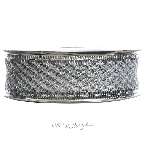 Декоративная лента Сеточка серебряная 500*2.5 см Kaemingk