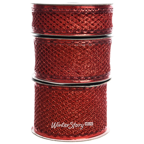 Декоративная лента Сеточка красная 500*2.5 см Kaemingk