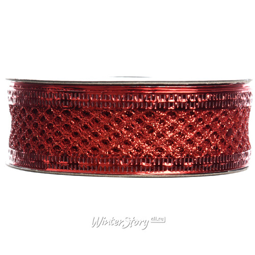 Декоративная лента Сеточка красная 500*2.5 см Kaemingk