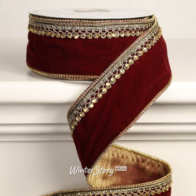 Декоративная лента Velluto Bordeaux: Diamante 1000*6 см Kaemingk