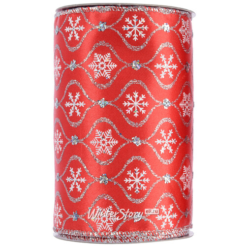 Декоративная лента Узорные снежинки красная 270*13 см Kaemingk