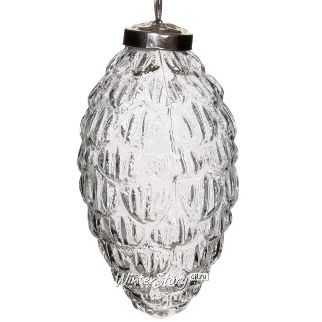 Стеклянная елочная игрушка Ледяная Шишка 10 см ShiShi
