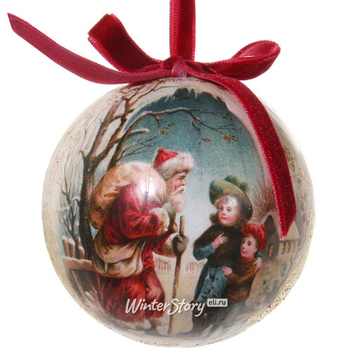 Елочный шар из папье-маше Санта и Малыши, 8 см ShiShi