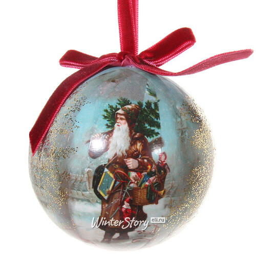 Елочный шар из папье-маше Щедрый Санта, 8 см ShiShi