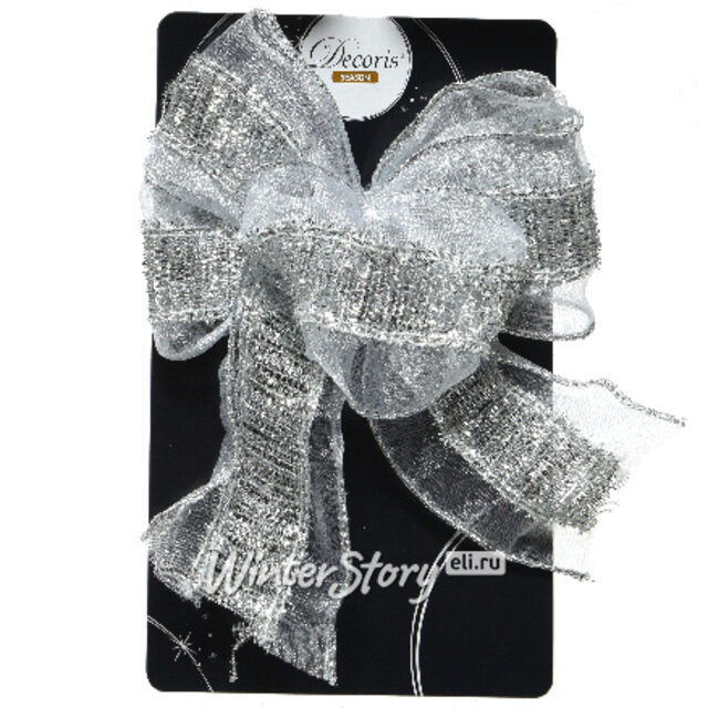 Новогодний бант Серебряный Стиль - Классика 15*11 см Kaemingk