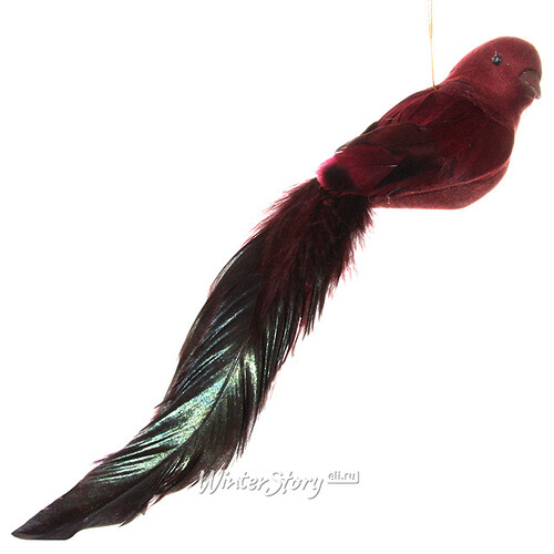 Елочная игрушка Длиннохвостая Птичка, 23 см, бордо, подвеска ShiShi