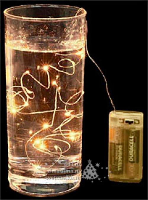Светодиодная гирлянда Роса на батарейках 3AG13, 20 теплых белых MINILED ламп, 2 м, серебряная проволока BEAUTY LED