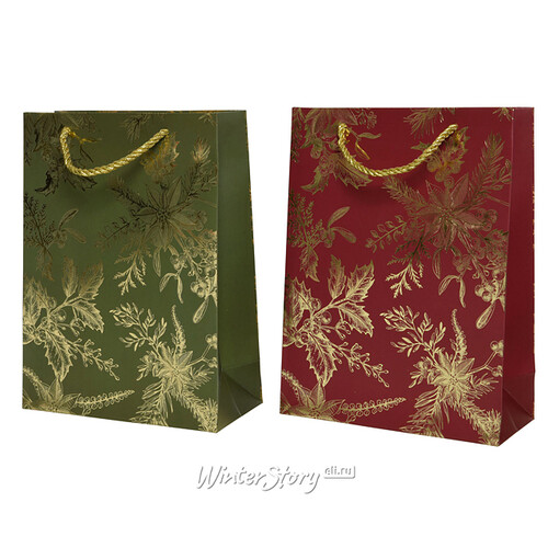 Подарочный пакет Christmas Flowers 24*18 см зеленый Kaemingk