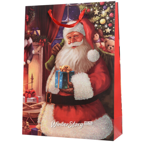 Подарочный пакет Добрый Санта с подарком 42*30 см Kaemingk