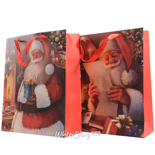 Подарочный пакет Добрый Санта с подарком 32*26 см Kaemingk