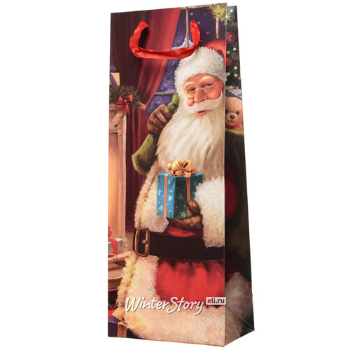 Пакет для бутылки Добрый Санта с подарком 36*14 см Kaemingk