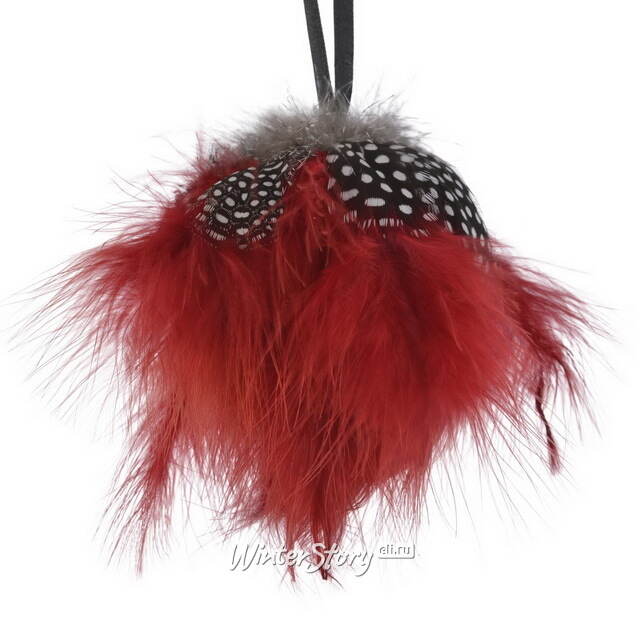 Елочный шар из перьев Red Autumn 8 см Kaemingk