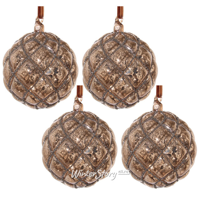 Набор винтажных шаров Блеск Античности, 10 см, 4 шт, стекло ShiShi