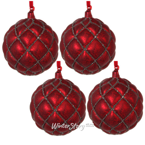 Набор винтажных шаров Красный Антик, 10 см, 4 шт, стекло, уценённый ShiShi