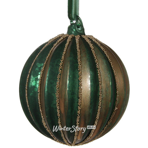 Набор винтажных шаров Золотой Арбуз, 8 см, 6 шт, зеленый, стекло ShiShi