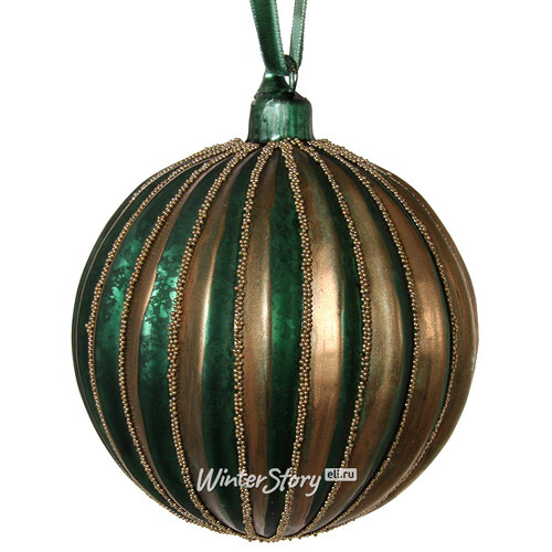 Набор винтажных шаров Золотой Арбуз, 10 см, 4 шт, зеленый, стекло ShiShi