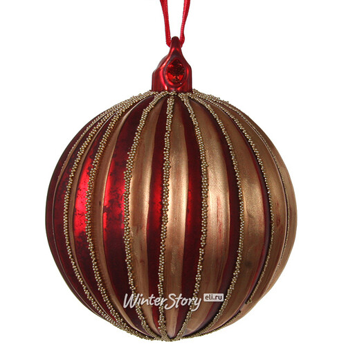 Набор винтажных шаров Золотой Арбуз, 10 см, 4 шт, красный, стекло ShiShi