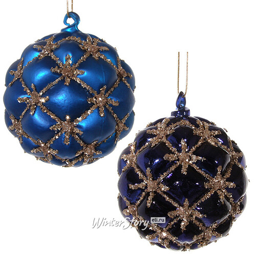 Набор винтажных шаров Синий Бархат, 8 см, 6 шт, стекло ShiShi