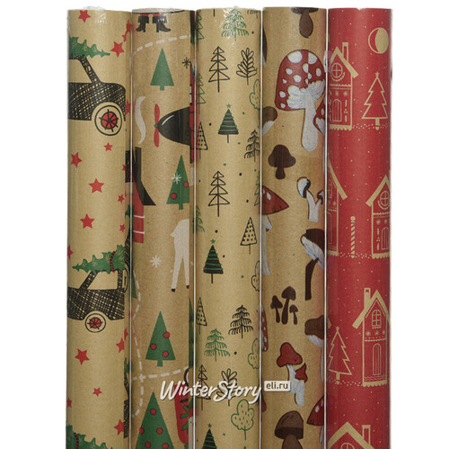 Крафт бумага для подарков Christmas Eve: Зелёный лес 200*70 см Kaemingk