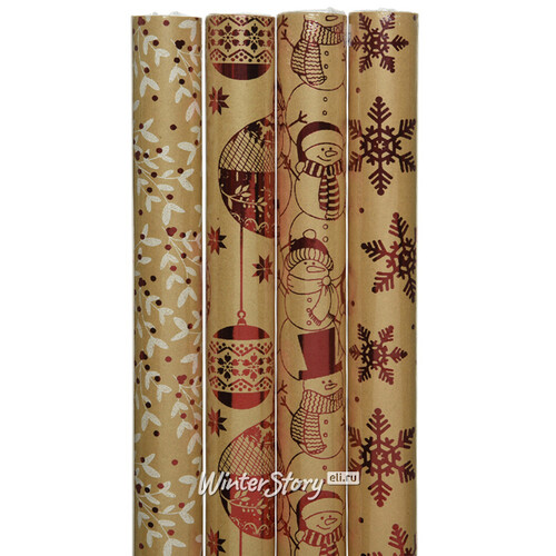 Крафт бумага для подарков Christmas House: Снеговики 150*70 см Kaemingk
