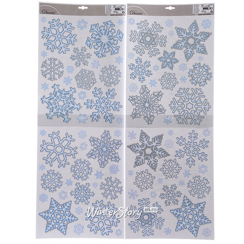 Наклейки для окна Снежинки 42*30 см, сине-серебряные Kaemingk