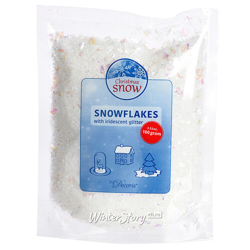 Снег в хлопьях Snowflake с перламутровыми блестками, 100 г Kaemingk