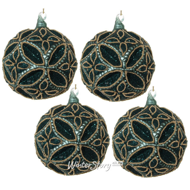 Набор винтажных шаров Тайны Востока 10 см изумрудный 3 шт, стекло, уцененный ShiShi