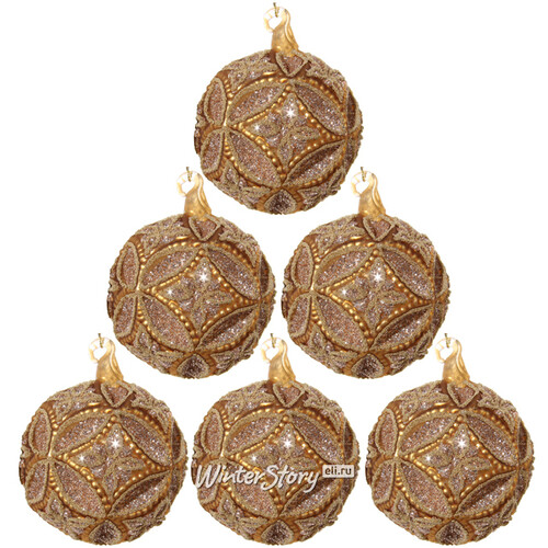Набор винтажных шаров Тайны Востока 8 см золотой, 6 шт, стекло ShiShi