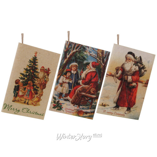 Набор елочных игрушек Рождественские открытки - Santa's Adventures 3 шт, подвеска ShiShi