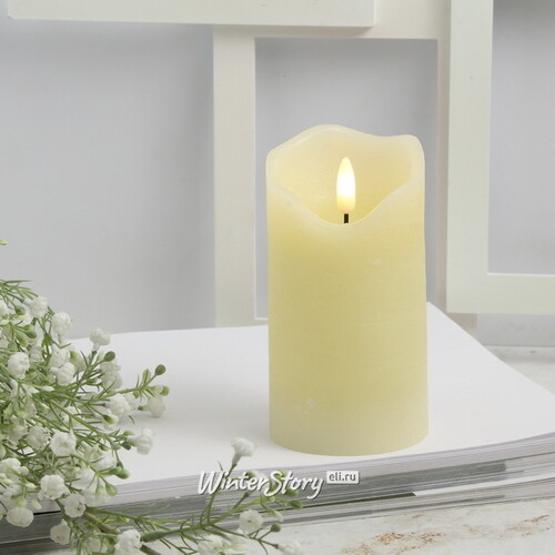 Светодиодная свеча с имитацией пламени Стелла 13 см кремовая восковая на батарейках Kaemingk