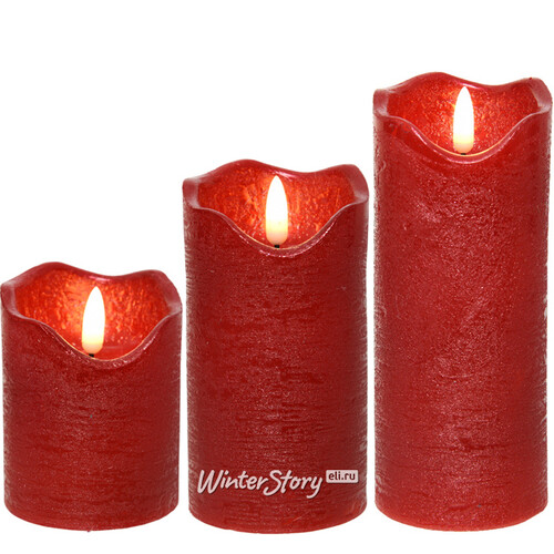 Светодиодная свеча с имитацией пламени Стелла 17 см красная восковая на батарейках Kaemingk