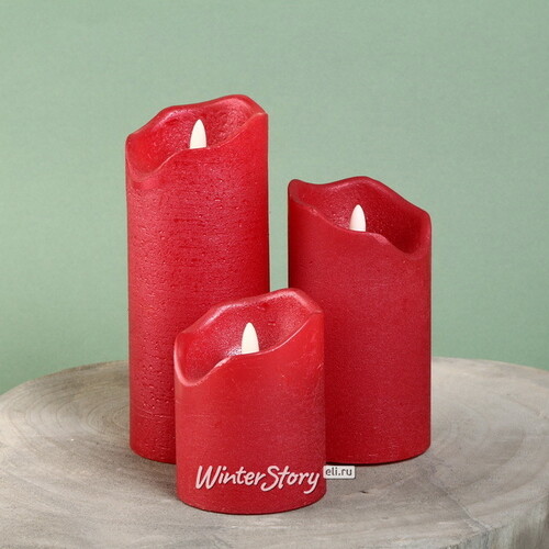 Светодиодная свеча с имитацией пламени Стелла 9 см красная, восковая, на батарейках Kaemingk