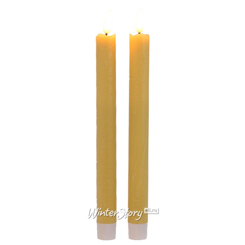 Столовая светодиодная свеча с имитацией пламени Стелла 24 см 2 шт горчичная, батарейка Kaemingk