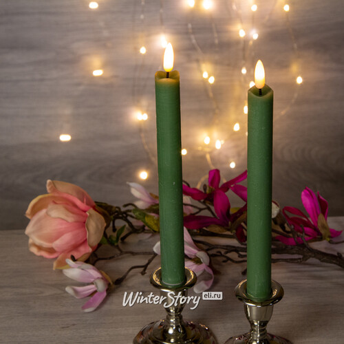Столовая светодиодная свеча с имитацией пламени Стелла 24 см 2 шт эвкалиптовая, батарейка Kaemingk