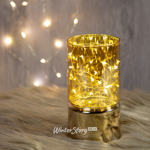 Декоративный светильник с гирляндой Валенца 15 см золотой на батарейках, 15 LED ламп Kaemingk