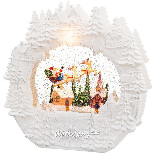 Новогодний светильник Снежный вихрь - Санта на санях 25 см, музыка, движение, на батарейках Kaemingk