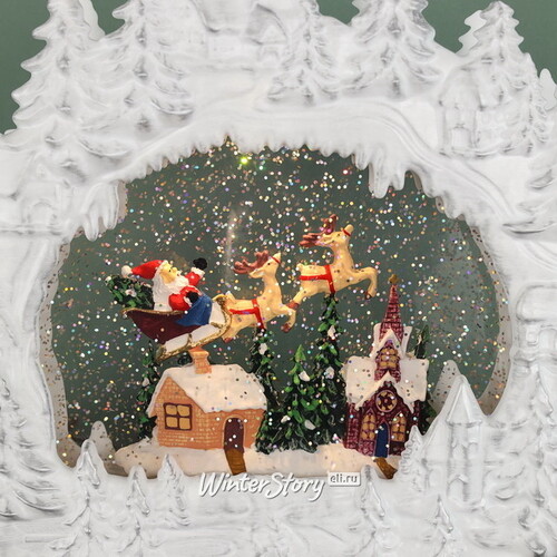 Новогодний светильник Снежный вихрь - Санта на санях 25 см, музыка, движение, на батарейках Kaemingk