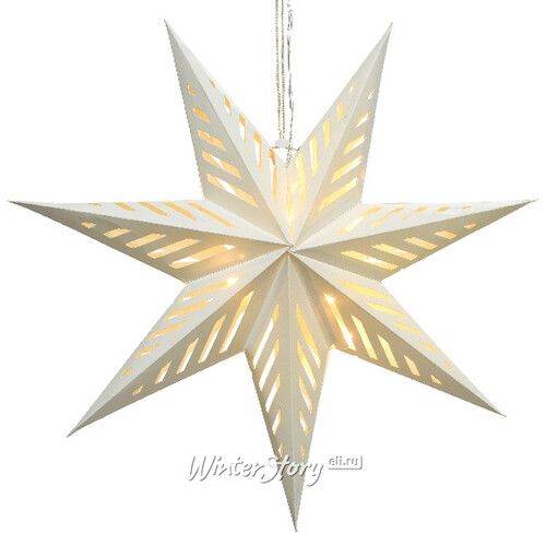 Светящаяся звезда-фонарик из бумаги Камилла 40 см белая, 10 теплых белых LED ламп, батарейки Kaemingk