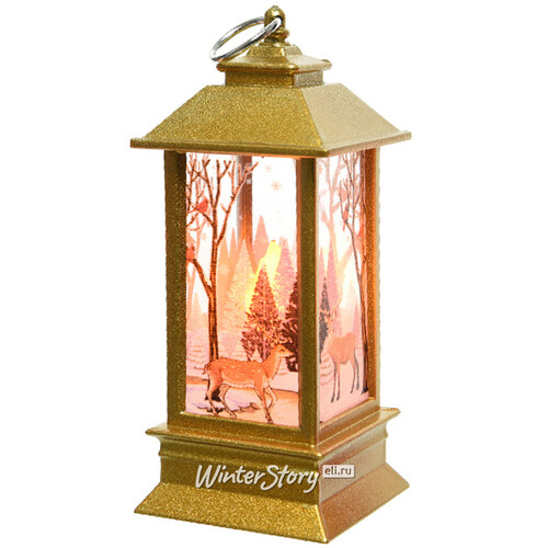 Новогодний фонарик Зимнее Волшебство 13 см золотой на батарейках Kaemingk