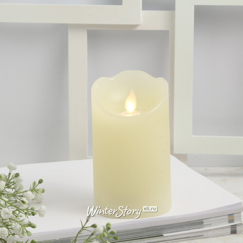 Светодиодная свеча Живое Пламя 12.5 см кремовая восковая на батарейках, таймер Kaemingk