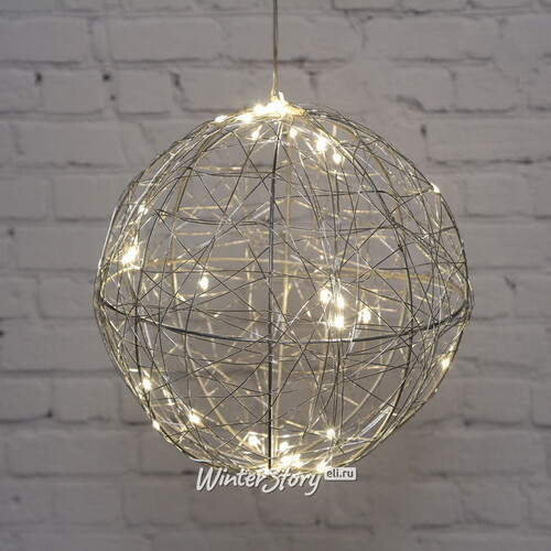 Светящийся шар Ажурный 20 см, 30 теплых белых LED ламп, серебряная проволока, батарейки, таймер Kaemingk