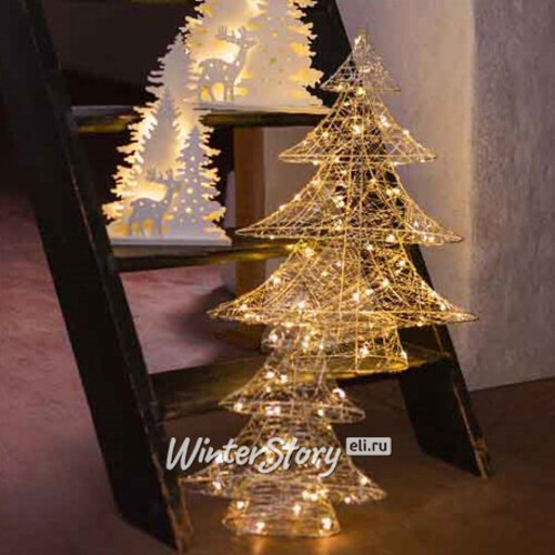 Светящаяся елка Lotta Shine 40 см 30 теплых белых LED ламп, серебряная проволока, батарейки, таймер Kaemingk