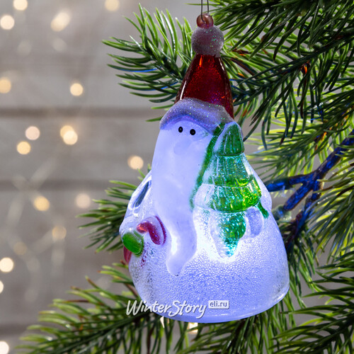 Светящаяся елочная игрушка Рождественская фигурка - Санта с Карамельной Палочкой 9 см на батарейке, подвеска Kaemingk
