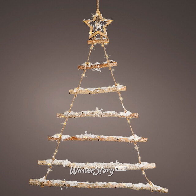 Настенная елка из палок Woodmere 90 см, 90 теплых белых мини LED ламп, на батарейках Kaemingk