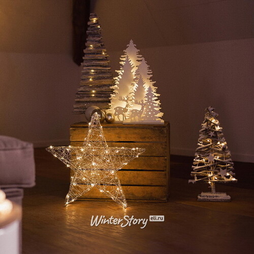 Светящаяся елка из палок Glenroy 50 см, 20 теплых белых мини LED ламп, на батарейках Kaemingk